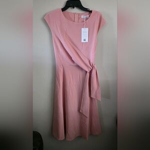 Pink Midi Dress with Tie Waist